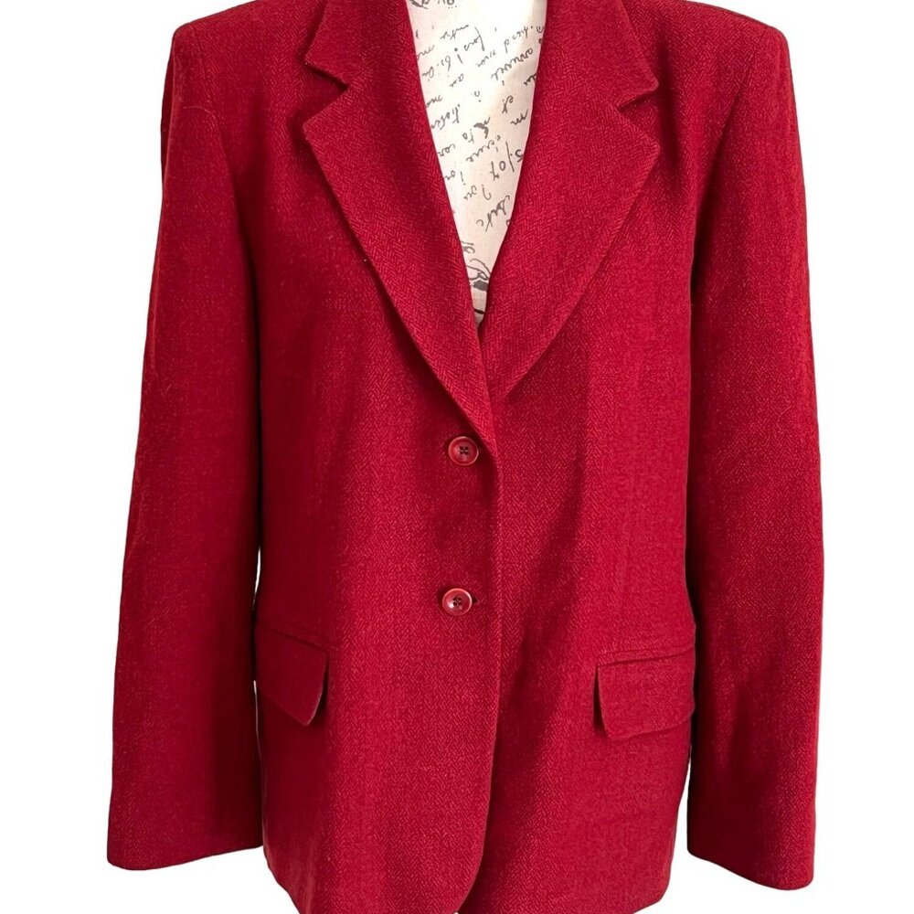 Vintage Pendleton Suit Blazer Red Wool Two Button Made In The USA Petite 16P 80s